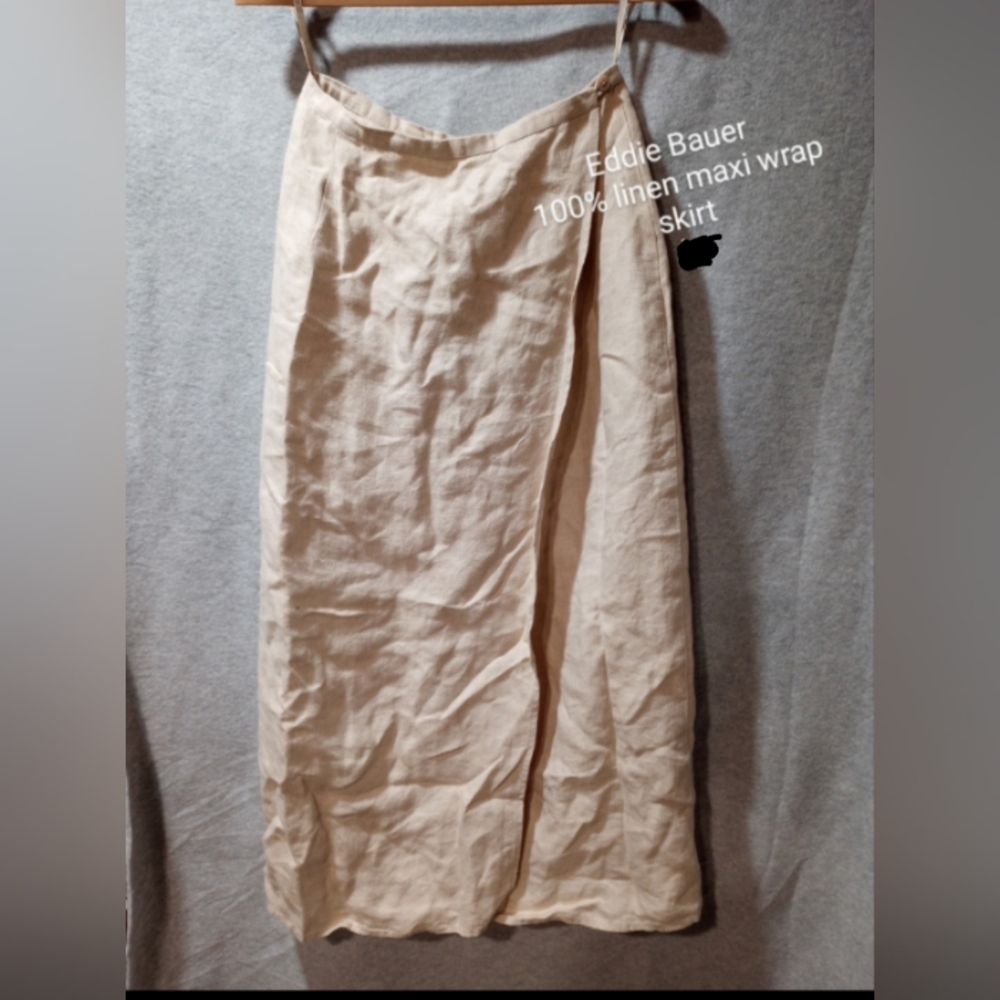 Eddie Bauer Beige 100% Linen Maxi Skirt